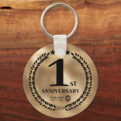 Goud 1e Jubileum Business Logo Herdenking Sleutelhanger (Voorkant)