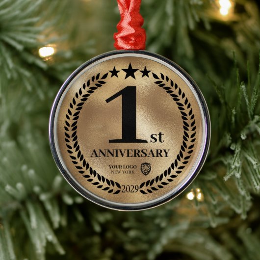 Goud 1e Jubileum Zakelijke Logo Kerst Metalen Ornament (Boom)