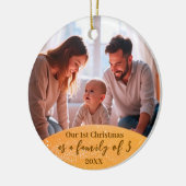 Goud 1e Kerstfamilie van 3 Quote Foto Keramisch Ornament (Links)