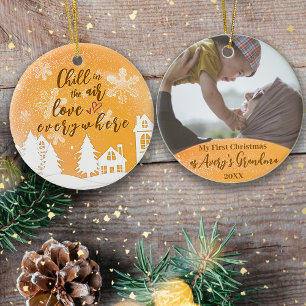 Goud 1e Kerstmis Nieuwe Oma Quote Foto Keramisch Ornament