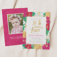 Goud 1e verjaardag Luau Party Uitnodigingen