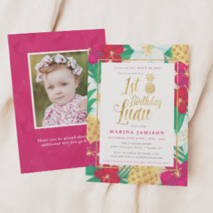 Goud 1e verjaardag Luau Party Uitnodigingen