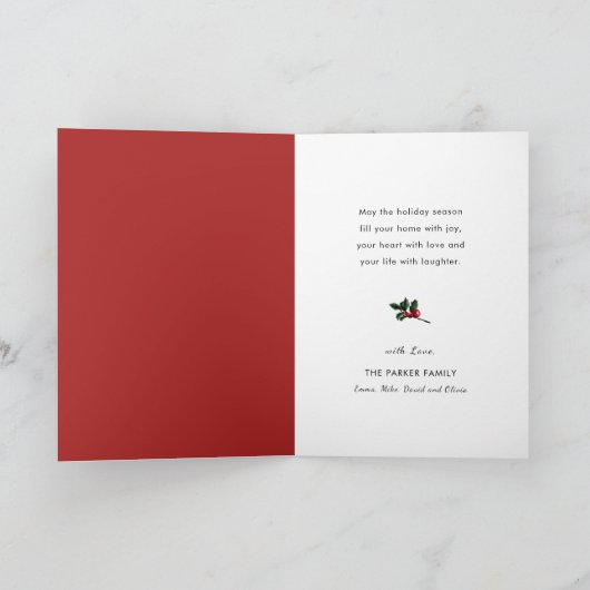Goud 2025 Feestelijke Kerst Pine Bough Rode Bloeme Feestdagen Kaart (Binnen)