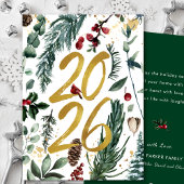 Goud 2025 Feestelijke Kerst Pine Bough Rode Bloeme Feestdagenkaart