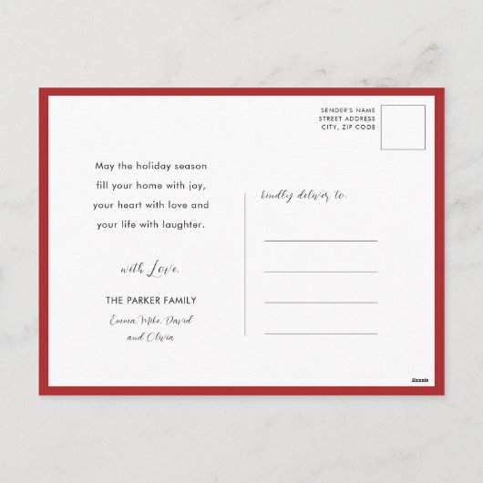 Goud 2025 Feestelijke Kerst Pine Bough Rode Bloeme Feestdagenkaart (Achterkant)