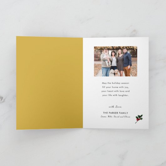 Goud 2025 Feestelijke Kerstmis Pine Bough Red Foto Feestdagen Kaart (Binnen)