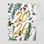 Goud 2025 Feestelijke Kerstmis Pine Bough Red Foto Feestdagenkaart (Voorkant)