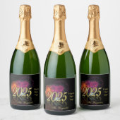 Goud 2025 Vuurwerk Gelukkig Nieuwjaar Sparkling Wijnetiket (Flessen)