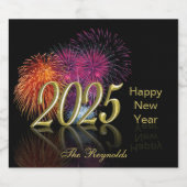Goud 2025 Vuurwerk Gelukkig Nieuwjaar Sparkling Wijnetiket (Enkel label)