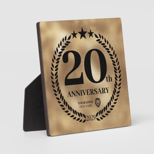 Goud 20e Jubileum Business Logo Herdenking Fotoplaat (Voorkant)