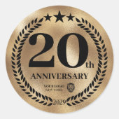 Goud 20e Jubileum Business Logo Herdenking Ronde Sticker (Voorkant)