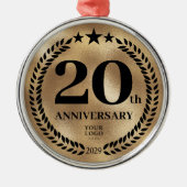 Goud 20e Jubileum Zakelijke Logo Kerst Metalen Ornament (Voorkant)
