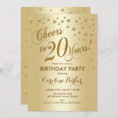 Goud 20e verjaardagsfeestje kaart (Voorkant / Achterkant)