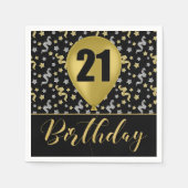 Goud 21 Verjaardag in Goud en Zilver op Zwart Servet (Voorkant)