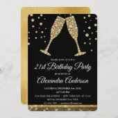 Goud 21e Verjaardagsfeest Diamant Champagne Glas Kaart (Voorkant / Achterkant)