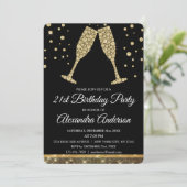 Goud 21e Verjaardagsfeest Diamant Champagne Glas Kaart (Staand voorkant)