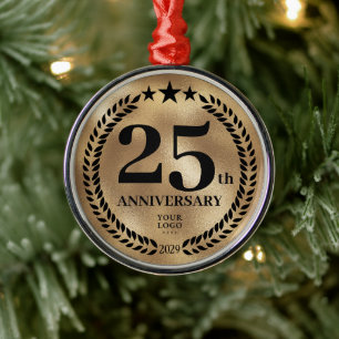 Goud 25e Jubileum Zakelijke Logo Kerst Metalen Ornament