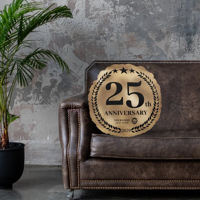 Goud 25e Jubileum Zakelijke Logo Rond Kussen (Gold 25th Anniversary Business Logo Round Pillow
)