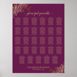 Goud 29 Tafel Trouwstoelindeling Magenta Plum Poster