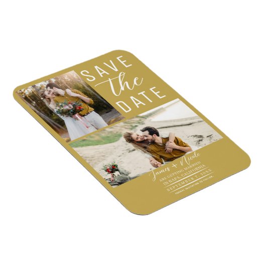 Goud 2 foto's Bewaar de trouwdatum Magneet (Rechterzijde)