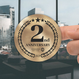 Goud 2e Jubileum Business Logo Herdenking Ronde Sticker