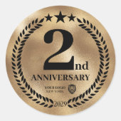 Goud 2e Jubileum Business Logo Herdenking Ronde Sticker (Voorkant)