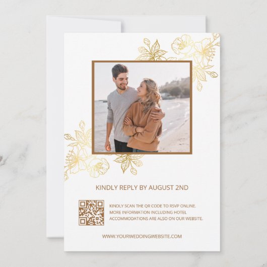 Goud 3 D Bloemen Wit Kaart (Achterkant)