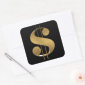 Goud 3D Dollar teken Vierkante Sticker (Envelop)