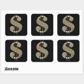 Goud 3D Glitter Dollar teken Vierkante Sticker (Vel)