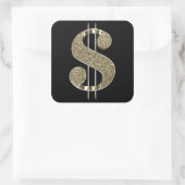 Goud 3D Glitter Dollar teken Vierkante Sticker (Tas)