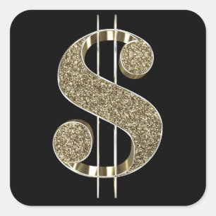 Goud 3D Glitter Dollar teken Vierkante Sticker