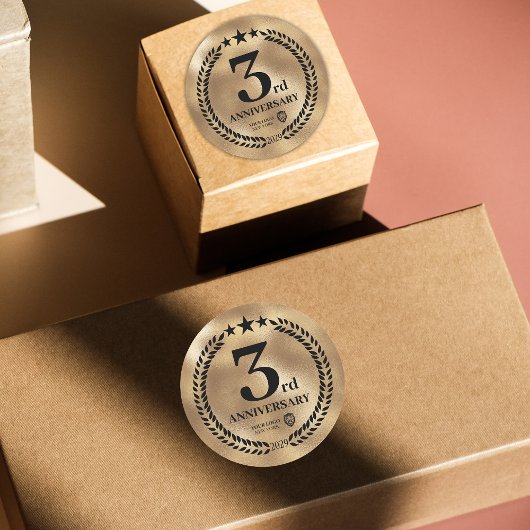 Goud 3e Jubileum Business Logo Herdenking Ronde Sticker