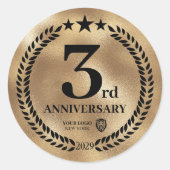 Goud 3e Jubileum Business Logo Herdenking Ronde Sticker (Voorkant)