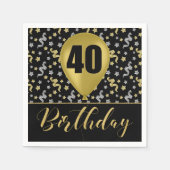 Goud 40 Verjaardag in Goud en Zilver op Zwart Servet (Voorkant)