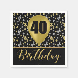 Goud 40 Verjaardag in Goud en Zilver op Zwart Servet