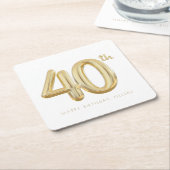 Goud 40e verjaardag ballonfeest kartonnen onderzetters (Schuin)