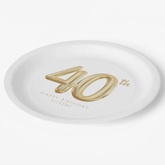 Goud 40e verjaardag ballonfeest papieren bordje (Gekanteld)