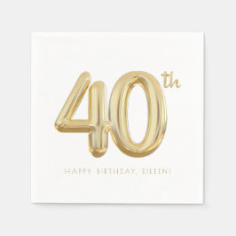 Goud 40e verjaardag ballonfeest servet