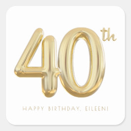 Goud 40e verjaardag ballonfeest vierkante sticker
