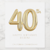 Goud 40e verjaardag ballonfeest wijn etiket (Enkel label)