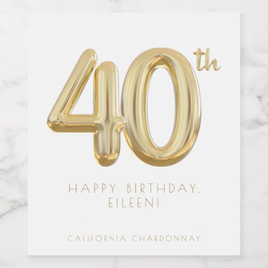 Goud 40e verjaardag ballonfeest wijn etiket (Enkel label)