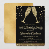 Goud 40e Verjaardagsfeest Diamant Champagne Glas Kaart (Voorkant / Achterkant)