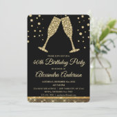Goud 40e Verjaardagsfeest Diamant Champagne Glas Kaart (Staand voorkant)