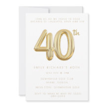 Goud 40e Verjaardagsfeestballon Uitnodiging