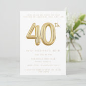 Goud 40e Verjaardagsfeestballon Uitnodiging (Staand voorkant)