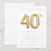 Goud 40e Verjaardagsfeestballon Uitnodiging (Voorkant / Achterkant)