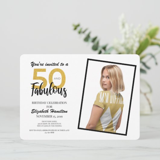 Goud 50 en Fabulous Verjaardagsfeest Kaart (Staand voorkant)