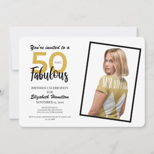 Goud 50 en Fabulous Verjaardagsfeest Kaart (Voorkant)