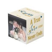 Goud 50 jaar jubileum blauwe foto kubus (Voorkant hoekig)