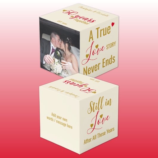 Goud 50 jaar jubileum rode foto kubus